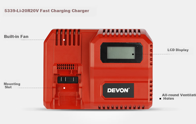 Devon 20V Charger 5339 Fast Charging 45-Minute Full Charge Universal Devon 20V Lithium Battery Platform 5