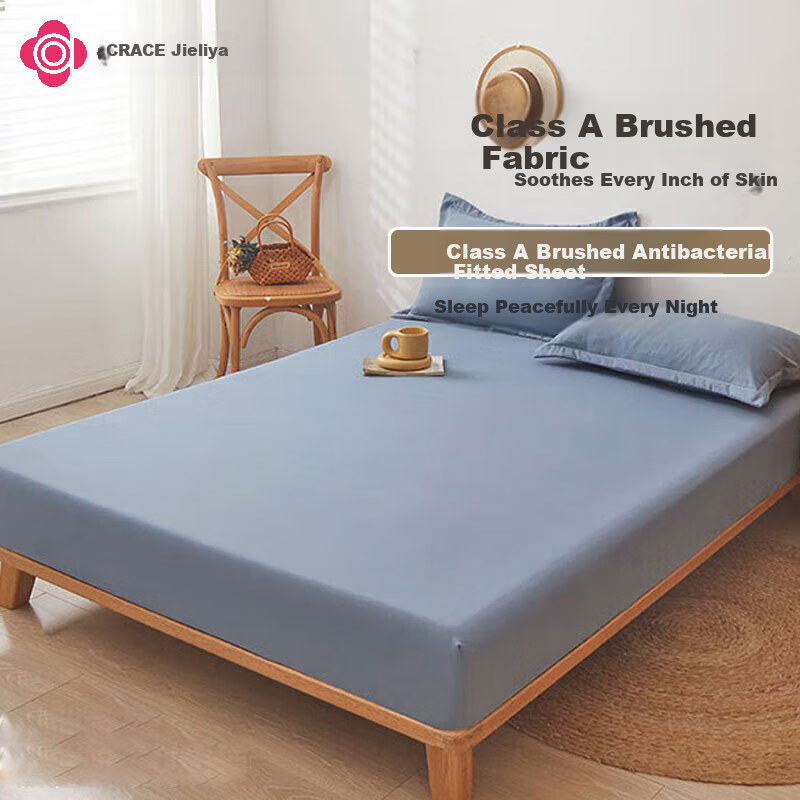 Grace Class A 7A Antibacterial Fitted Sheet Student Dormitory Single Bed Cover 120x200cm Bentley Blue