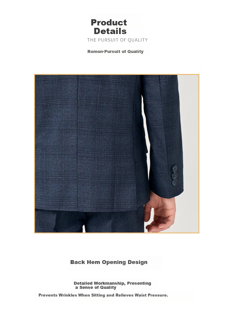 Romon Children's Suit Set Boys British Style Blazer Navy Plaid 150 8