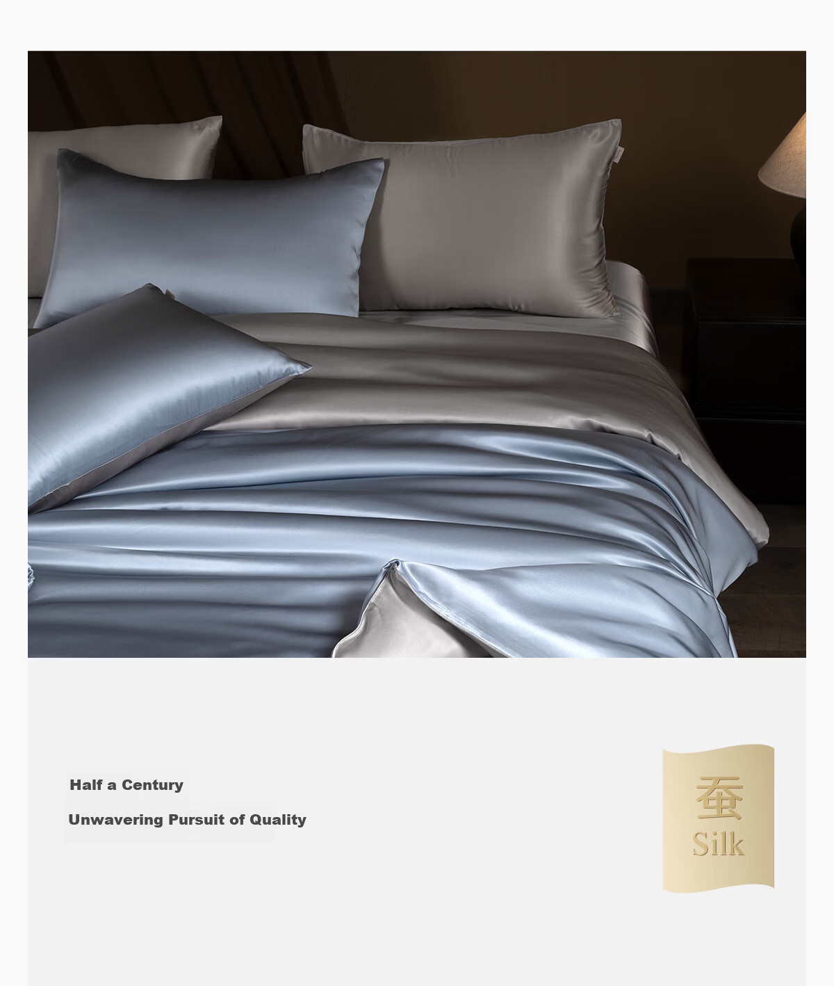 SILKUEEN Premium 6A Mulberry Silk 4-Piece Bedding Set 100% Mulberry Silk Bed Linen 220x240cm Blue Gray 2