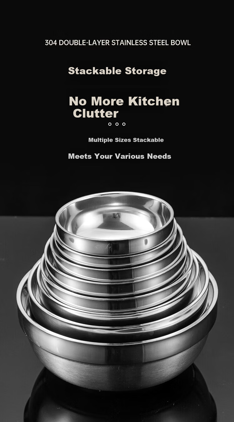 Jinglingxin 304 Stainless Steel Double-Layer Insulated Anti-Scald Bowl for School Canteen and Hotel Platinum Bowl 11.5CM (Jingcang) 8
