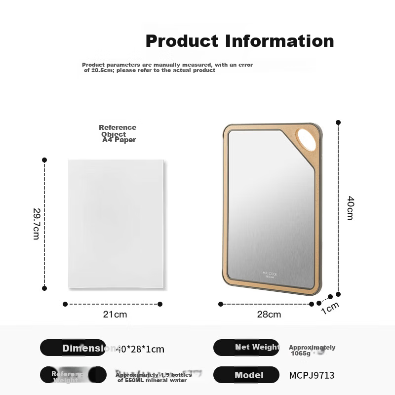 MAXCOOK 304 Stainless Steel Cutting Board Antibacterial Mold Resistant Double-Sided Meat and Vegetable Chopping Board 40x28x1cm