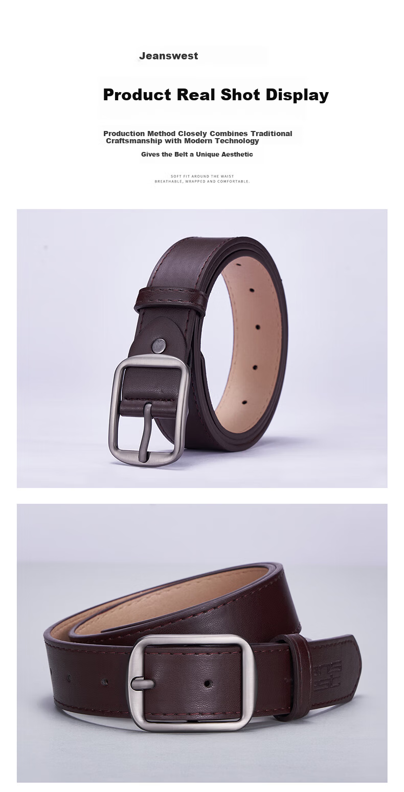 JEANSWEST Unisex Pin Buckle Leather Belt Men Korean Style Simple Durable Trendy Versatile Jeans Waist Belt 3