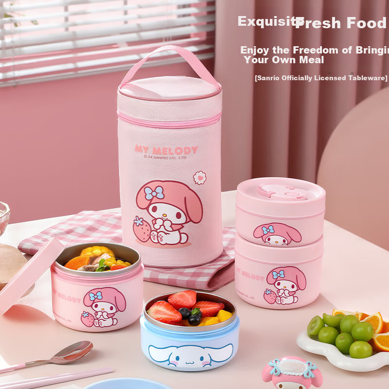 MANCHAOJIA Sanrio Multi-layer Insulated Stainless Steel Lunch Box Microwaveable Office Student Bento Box 600ML