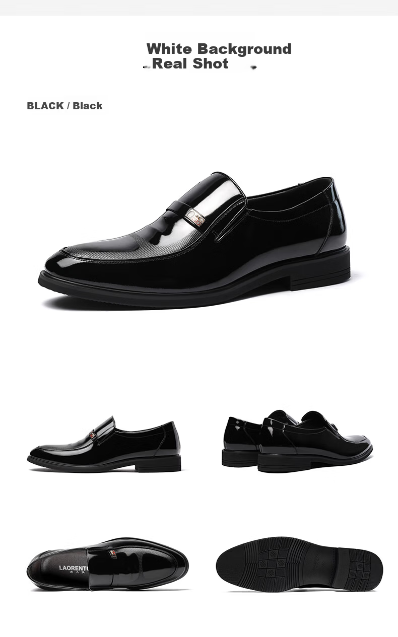 LAORENTOU Men's Leather Business Dress Shoes Spring Autumn Slip-On Patent Leather Daily Shoes 130361 Black Size 43 11