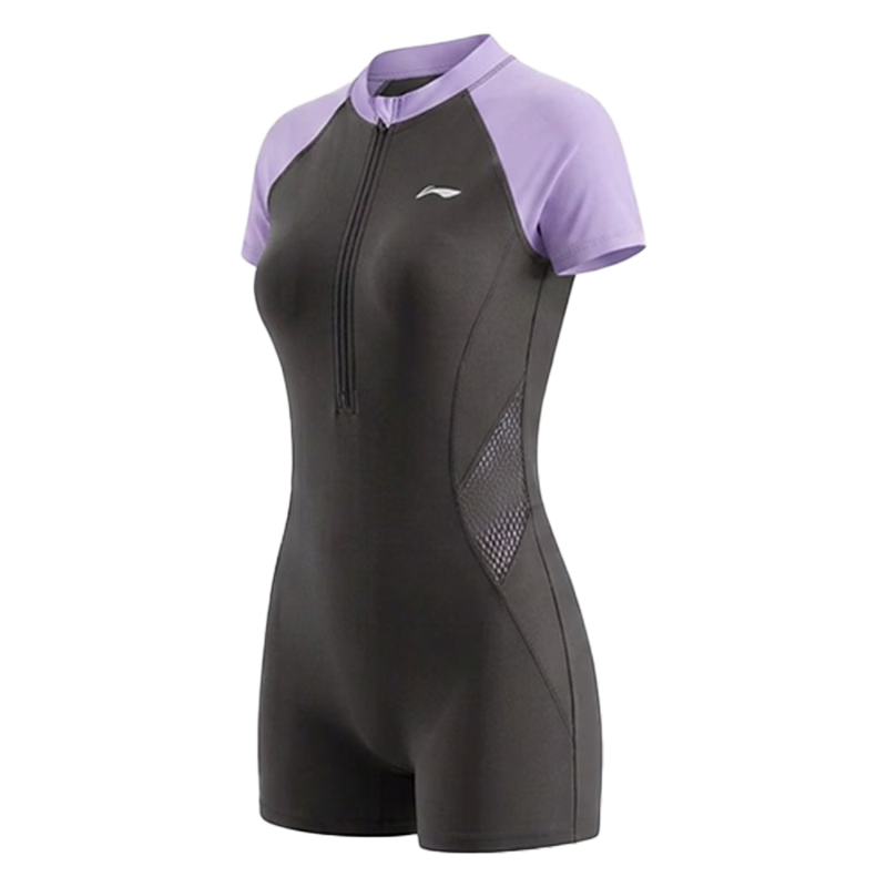 LI-NING Women's Professional One-Piece Square Leg Swimsuit for Middle School Exam Conservative Swimwear 1682 Graphite Gray L
