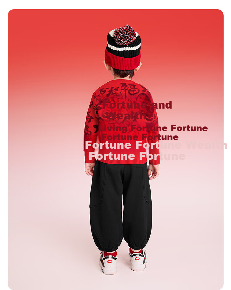 Balabala [balaOne] Kids Jacquard Knit Red Sweater Soft New Year Greeting Clothes for Boys and Girls 13