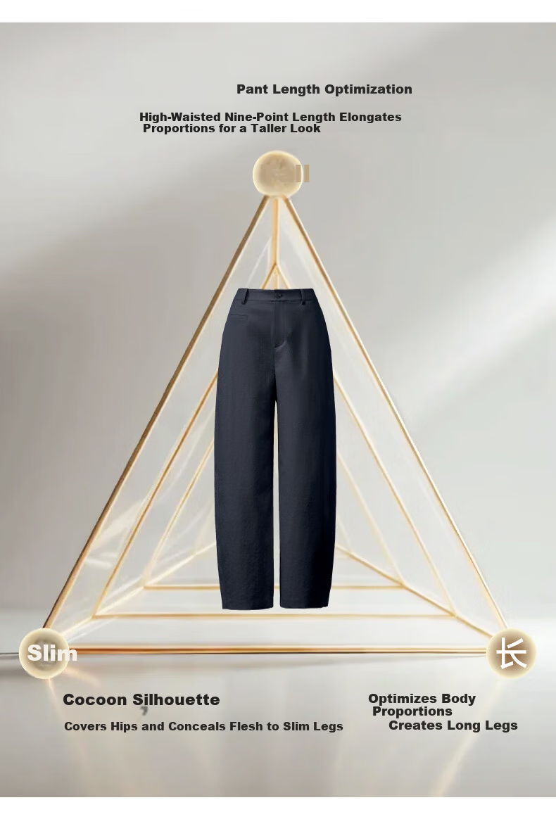 ESE-Y High Waist Cocoon Pants Women 2026 Spring New Slimming Straight Leg Cropped Harem Casual Pants Navy Blue Size 30 8