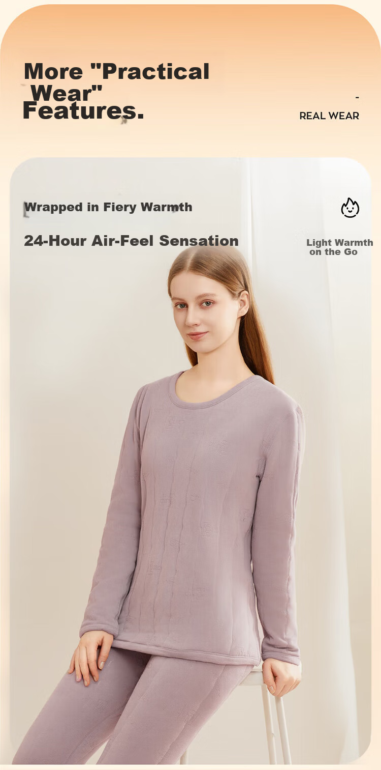 Caiyue 100% Wool Filled Women's Thermal Underwear Fleece Lined Thickened Winter Ultra Warm Cold Resistant Autumn Shirt and Pants Set 6