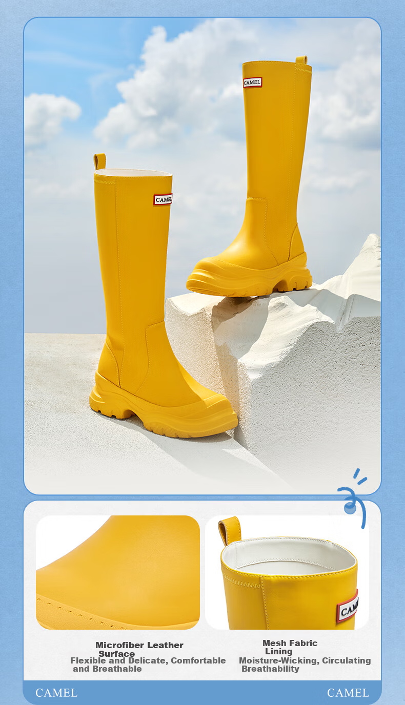 CAMEL Rainbow Rain Boots Women Lightweight Outdoor Casual Long Boots L25W577028 Coffee Color Size 37 16