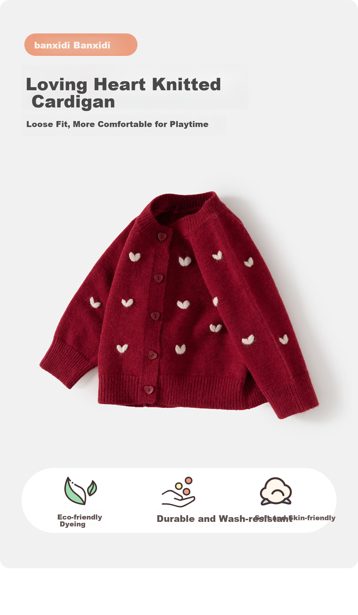 Banxidi Girls Sweater Spring 2026 New Children's Fashion Knitted Cardigan Baby Spring and Autumn Jacket Spring Top 1