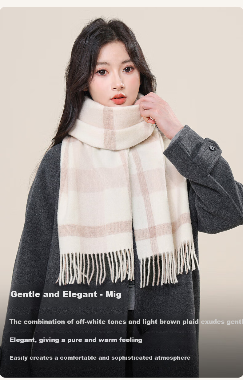 TUCANO Pure Wool Women's Winter Plaid Scarf Warm Shawl Neck Warmer Gift for Girls and Moms New Year Birthday 10