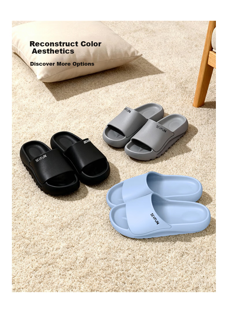 Seven-Color Spun Men's Slippers, Soft Step Sensation, Large Size 44-45, Four-Season Home Use, Bathroom Non-Slip, Outdoor Thick Sole Women's Sandals, Gray 8