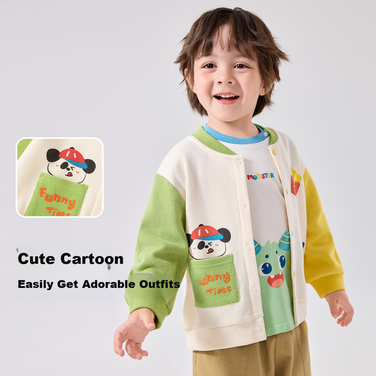 Dudu Kids Dopamine Jacket Spring Cartoon Cardigan Boys Girls Cute Trendy Green 100