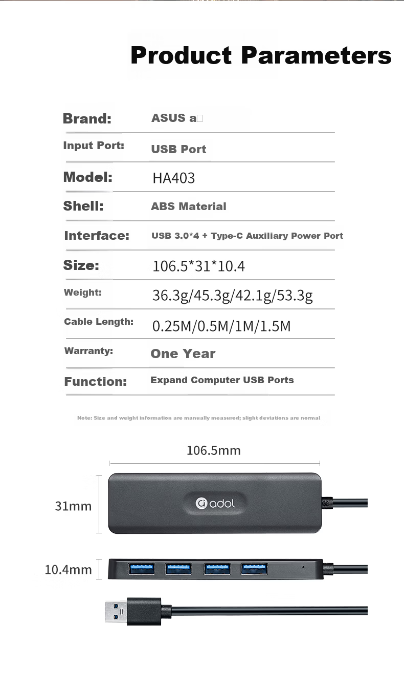 ASUS a USB 2.0 Hub USB Splitter USB Extension Dock Hub USB Expander Converter HA402 (0.25M) 12