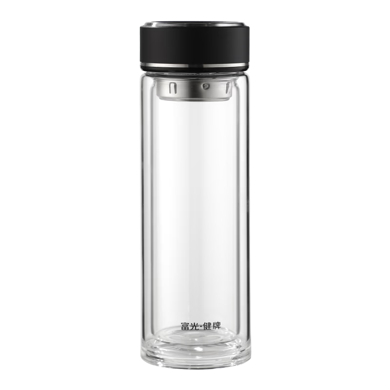 Fuguang Double-Layer Glass Tea Cup with Water Separation, High-Value 330ml Customizable for Men and Women