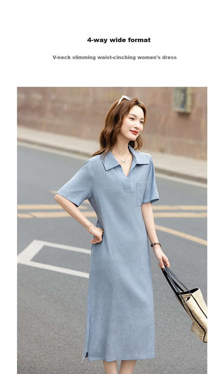Demana [With Linen] Summer Urban Elegant V-Neck Loose Slim Fit Dress for Women High-End Feel 2