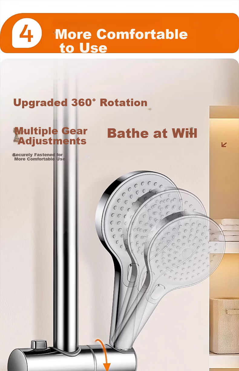 WUZORY [Germany] Shower Slide Bar Shower Head Bracket Holder No-Drill Clip Fixing Base W142 10