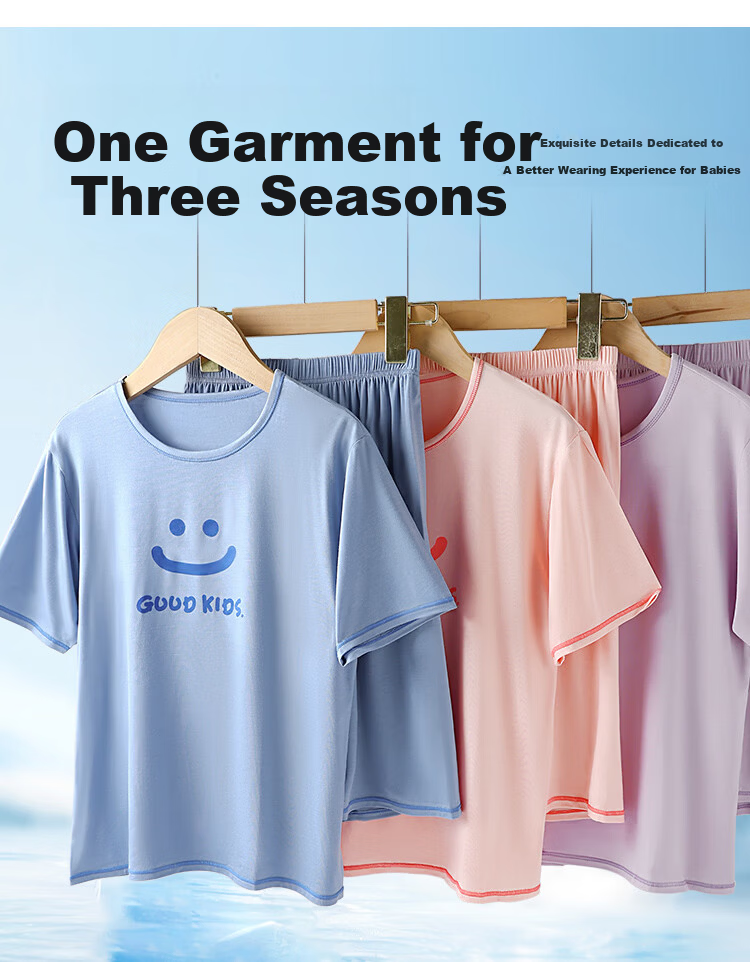 Hodo Kids A-Class Lyocell Summer Thin Antibacterial Girls Short Sleeve Pajama Set for Older Children Air Conditioning Wear 9