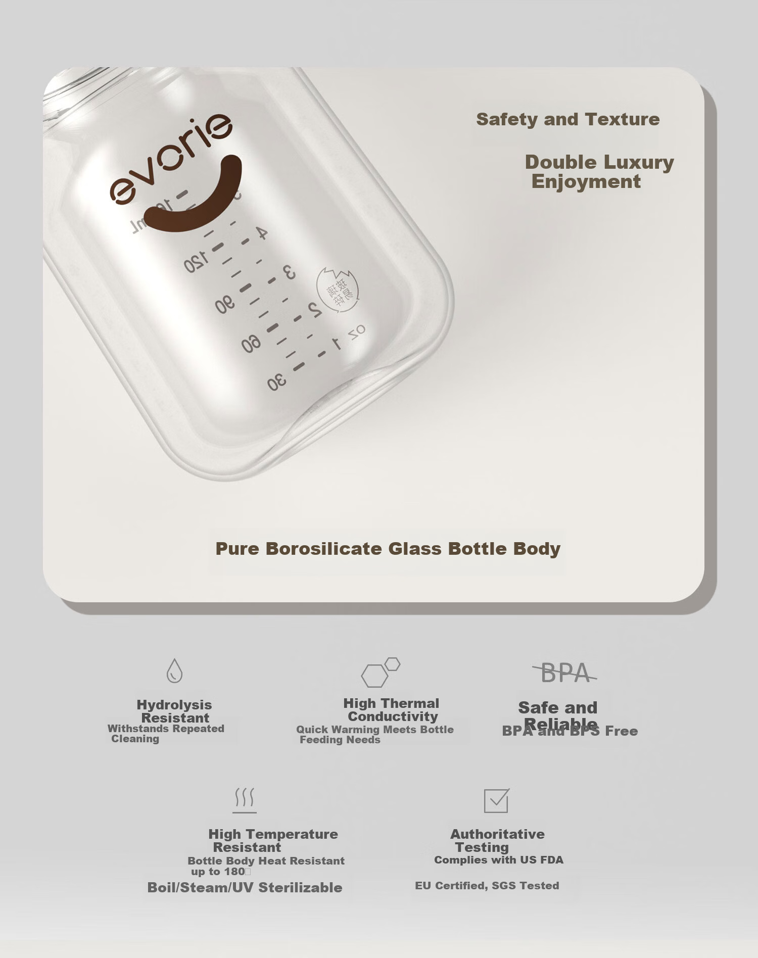 Evorie Exquisite Series Glass Baby Bottle Wide Neck Newborn Bottle 160ml Moonlight Blue (0-3 Months+) 4