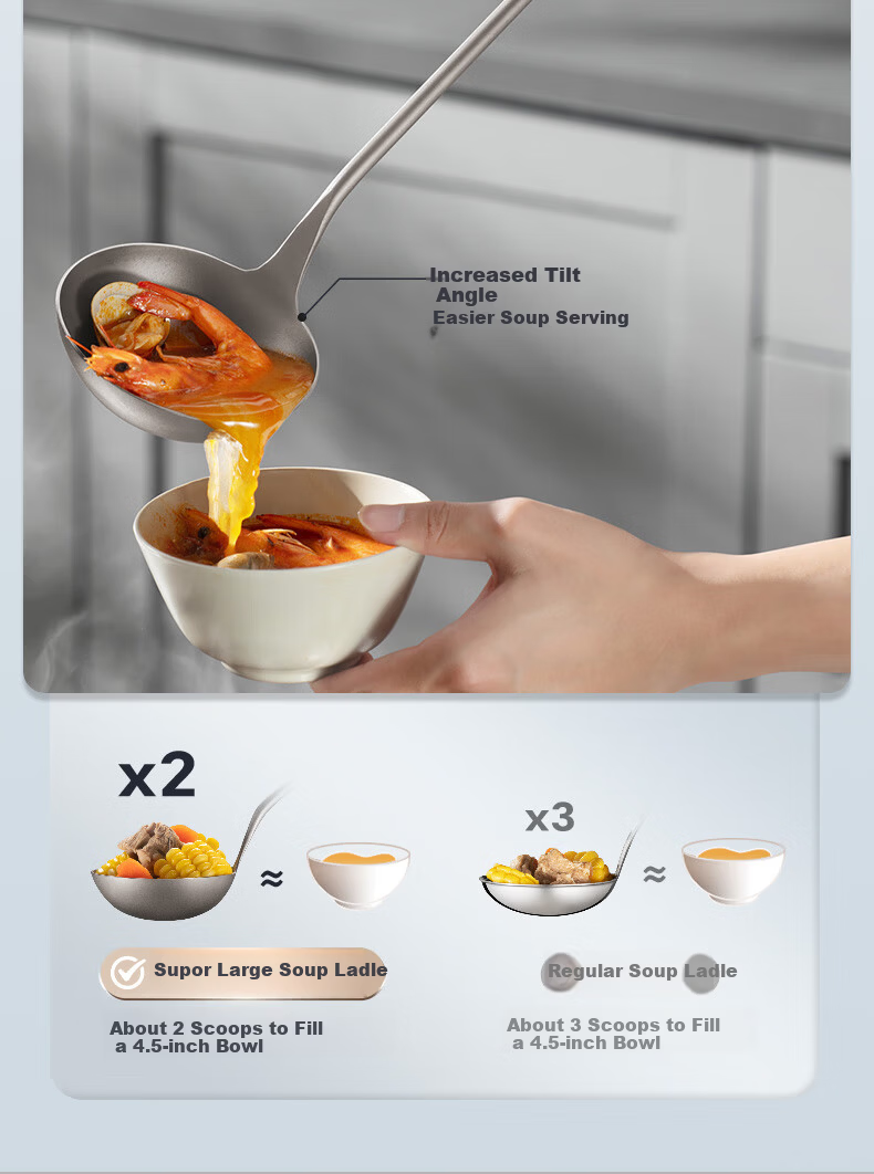 SUPOR 100% Pure Titanium Food Grade Large Soup Ladle Long Handle Thickened Hot Pot Spoon KLB40AX10 11