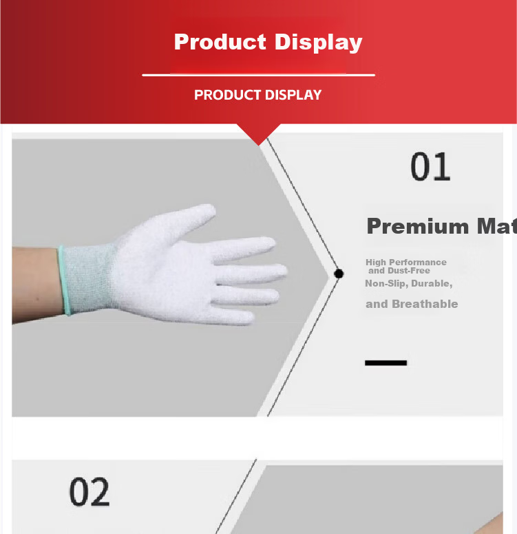 Mitz Anti-Static Gloves Carbon Fiber Palm Coated Winter PU Coated Lightweight Dust-Free Breathable Non-Slip Assembly Electronic Factory Labor Protection Gloves Gray Size L (10 Pairs/Pack) 14