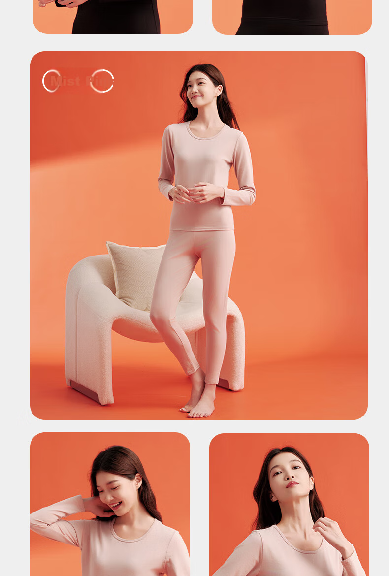 Yiershuang Women's Thermal Underwear High Elastic Cotton Blend Autumn Top and Bottom Set 20