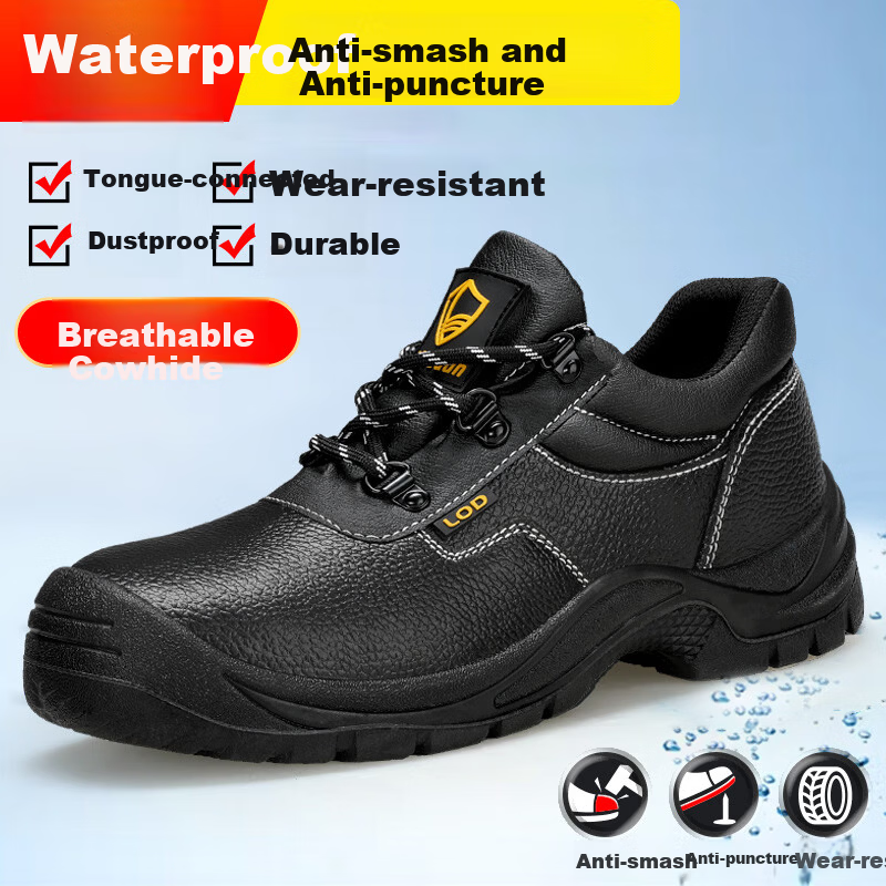 BlueOwl Shield Men's Breathable Waterproof Anti-Smash Toe Anti-Puncture Cowhide Durable Safety Work Construction Shoes DL201 Size 42