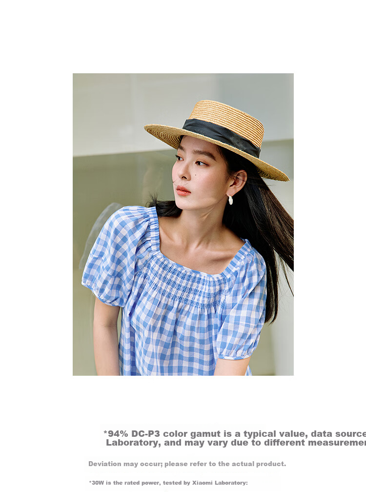 Inman 100% Cotton Sweet Plaid Shirt 2026 Summer New Women's Slim Waist Pleated Blouse Light Blue Plaid L 1