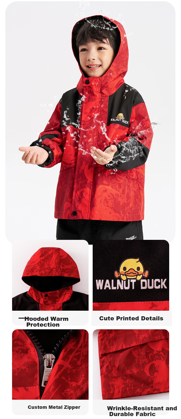 WALNUT DUCK Kids Jacket Boys Spring Autumn 2025 New Thin Autumn Coat Maroon Size 110 3