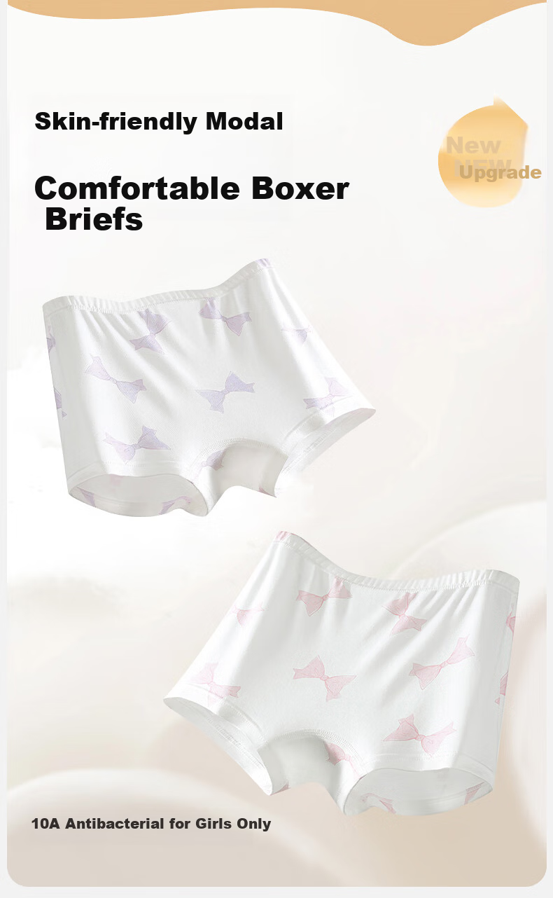 Hodo Kids Girls' Soft Breathable Boxer Briefs 3-Pack with Bow, Size 110 3