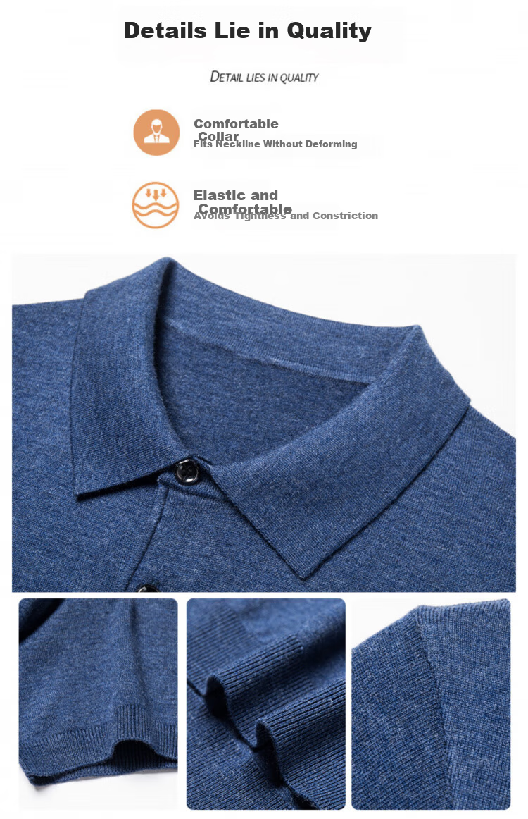 Hengyuanxiang Men's Wool Blend Polo Short Sleeve Sweater Middle-aged Knit Half Sleeve Base Shirt T-shirt Pure Gray L 3