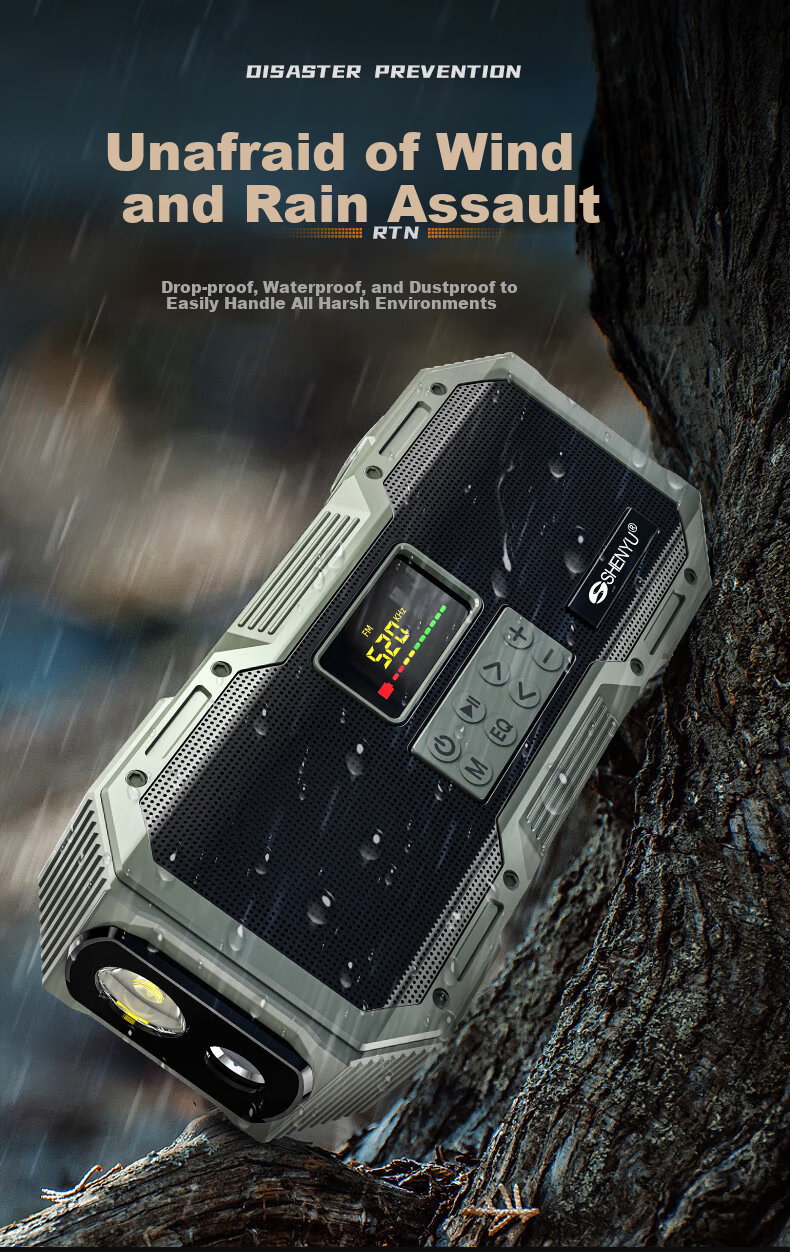 SHENYU Hand-Crank Generator Radio Full-Band High-Quality Sound Flashlight Multifunctional Solar Emergency Military Bluetooth 14