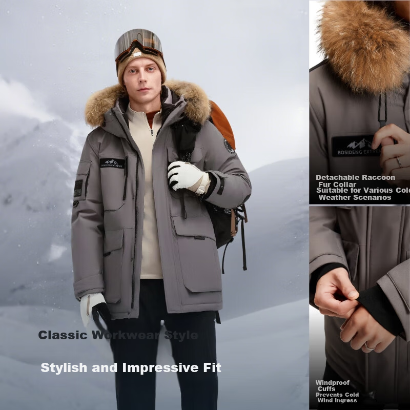 Bosideng 90% Down Jacket Unisex Couple Fashion Thickened Goose Down Large Fur Collar Mall Style Coat