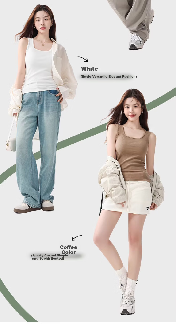 GUJIN 92% Cotton Wide Shoulder Women's Tank Top Camisole No Chest Pad Base Layer Shirt Outerwear Blazer Inner Wear M 7