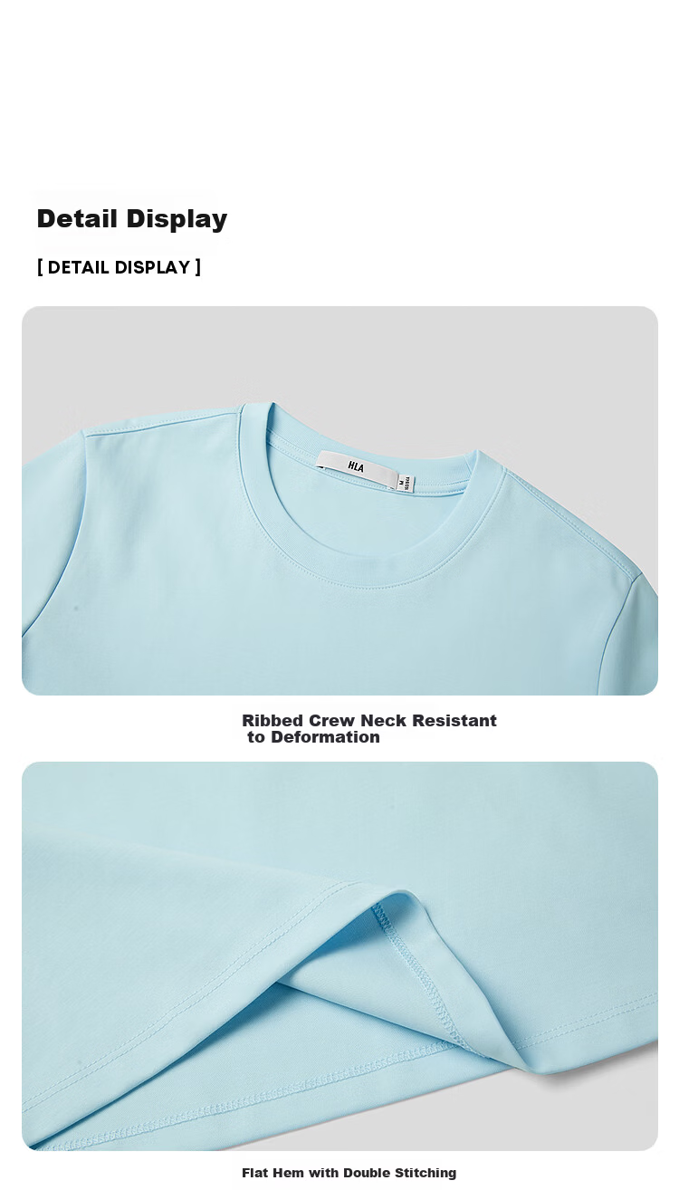 HLA Heilan Home Women's Short Sleeve T-Shirt [Huang Minghao Same Style] 26 Classic Ribbed Round Neck Slightly Stretchy Summer Short Sleeve Women 8