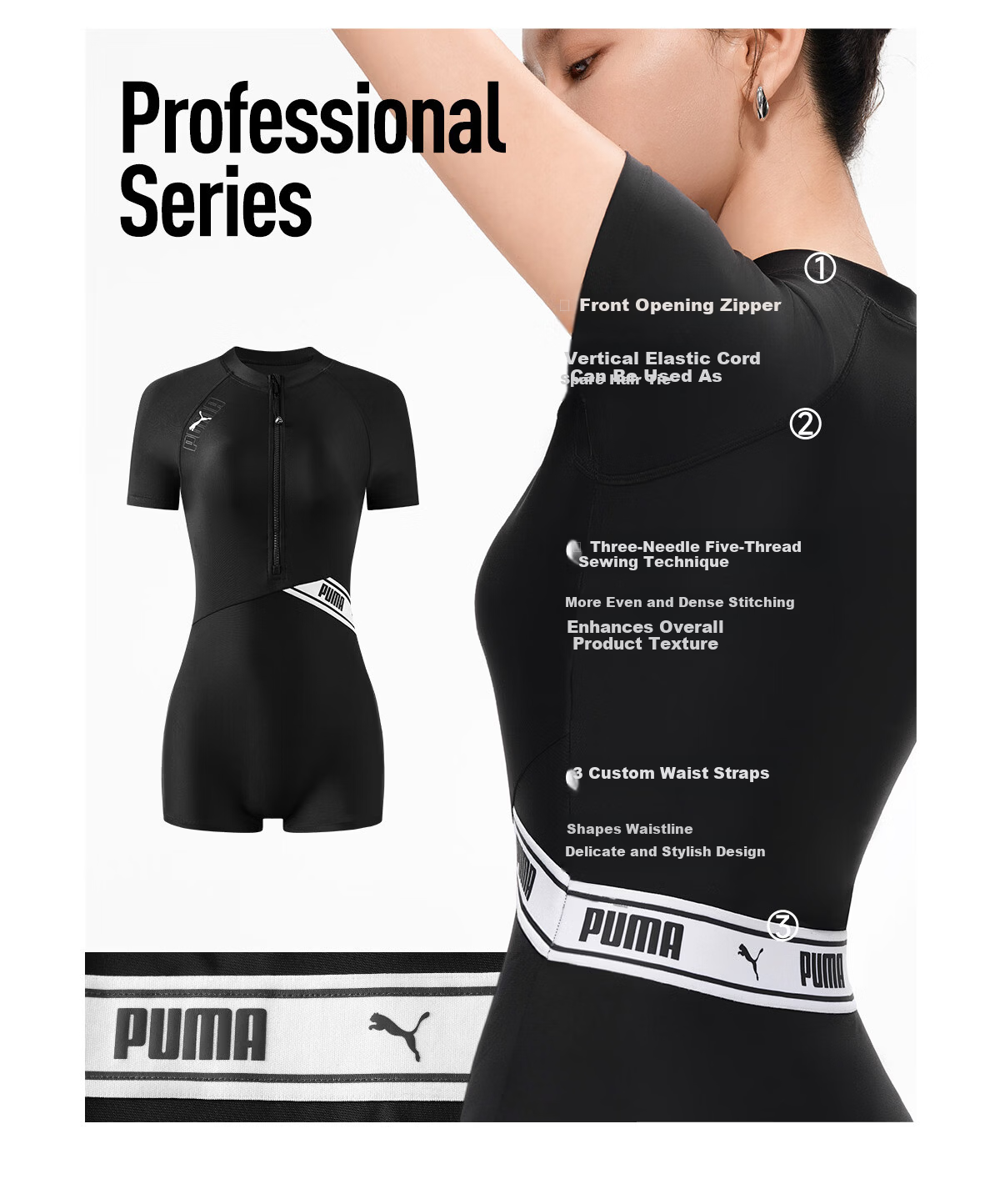 PUMA One-Piece Swimsuit for Women, Boyshort Style, Antibacterial, Sun Protection, High-End Look, Conservative, Slimming, Suitable for Hot Springs And Vacation, Athletic Swimwear 7