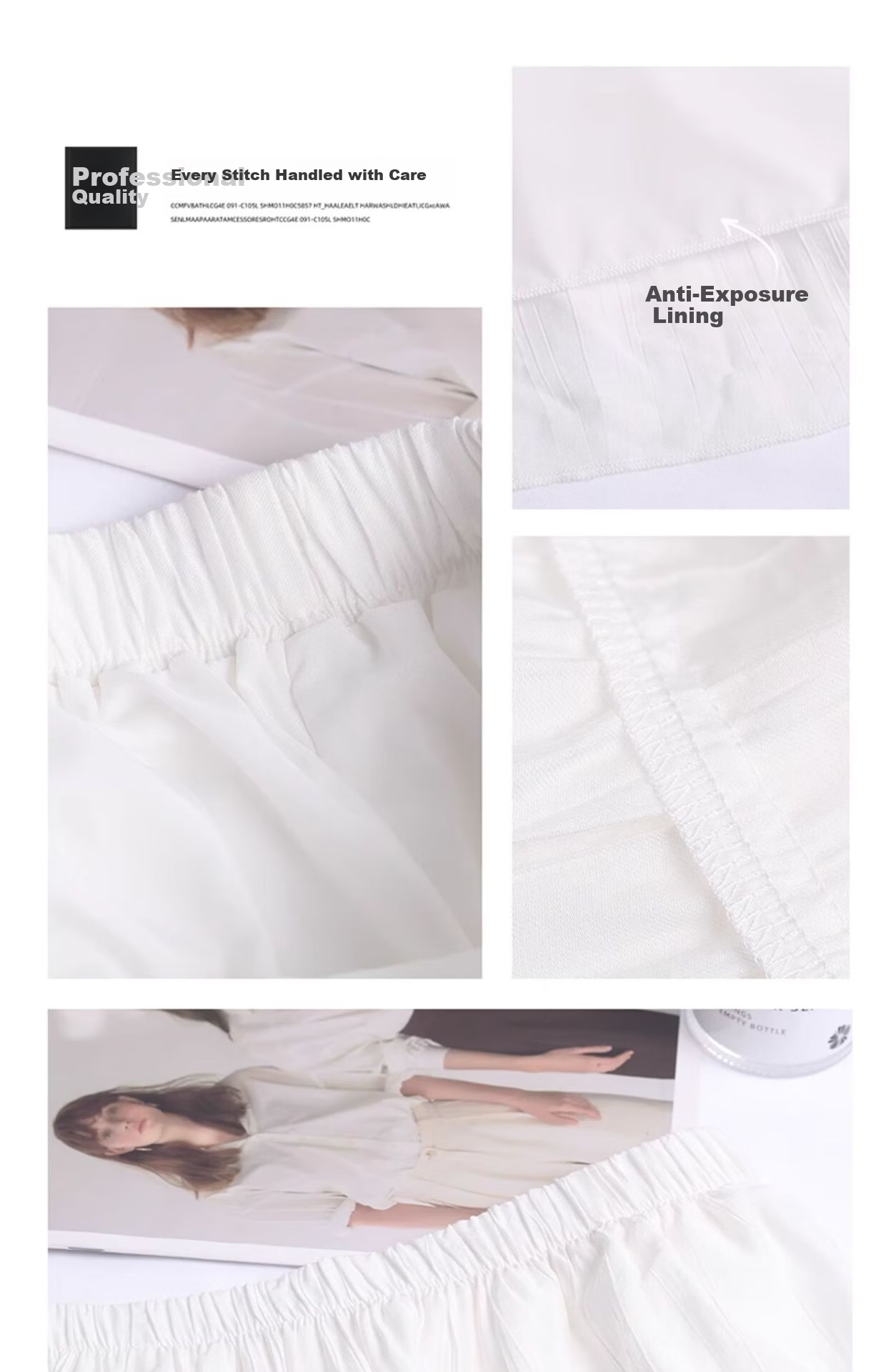 Jeanswest Women's Summer High-Waist Slimming Versatile Loose Peach Blossom Wrinkle Cake Skirt White M 11