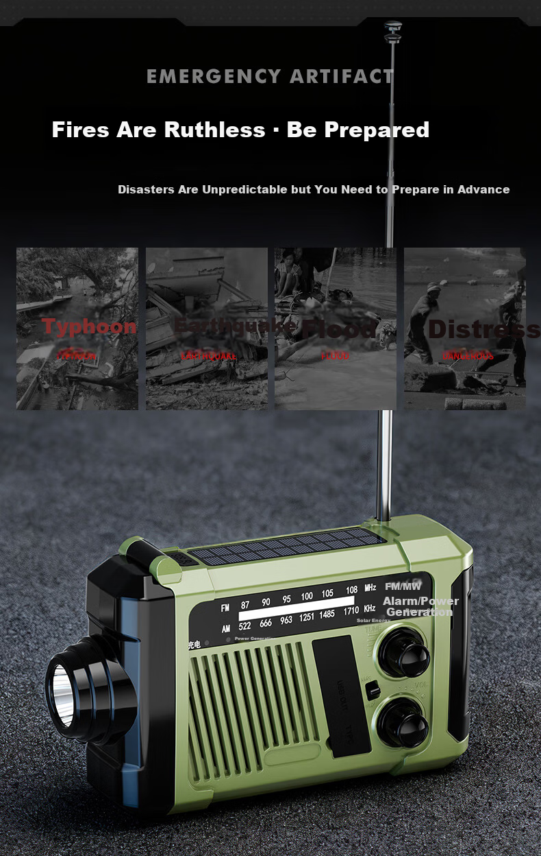 AIC Hand-Crank Generator Radio Flashlight Solar Bluetooth Portable Multifunctional Emergency Disaster Rescue Kit 3