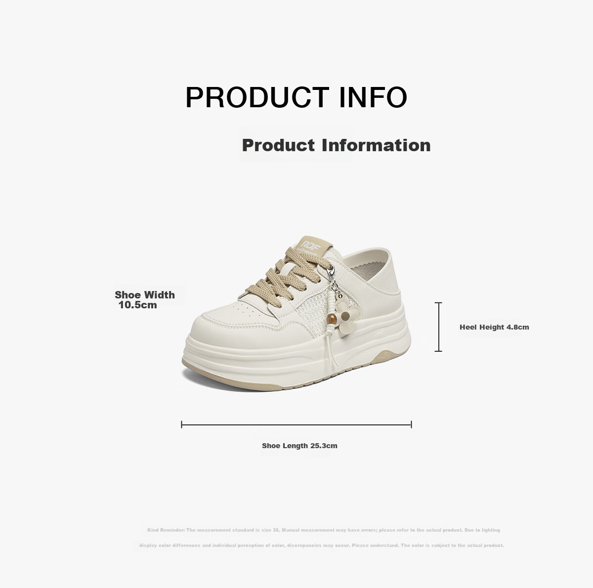 Red Dragonfly Fashion Sneakers 26 Summer Women's Thick Sole Height Increasing Breathable Casual White Shoes WTB26341 Beige Size 35 2