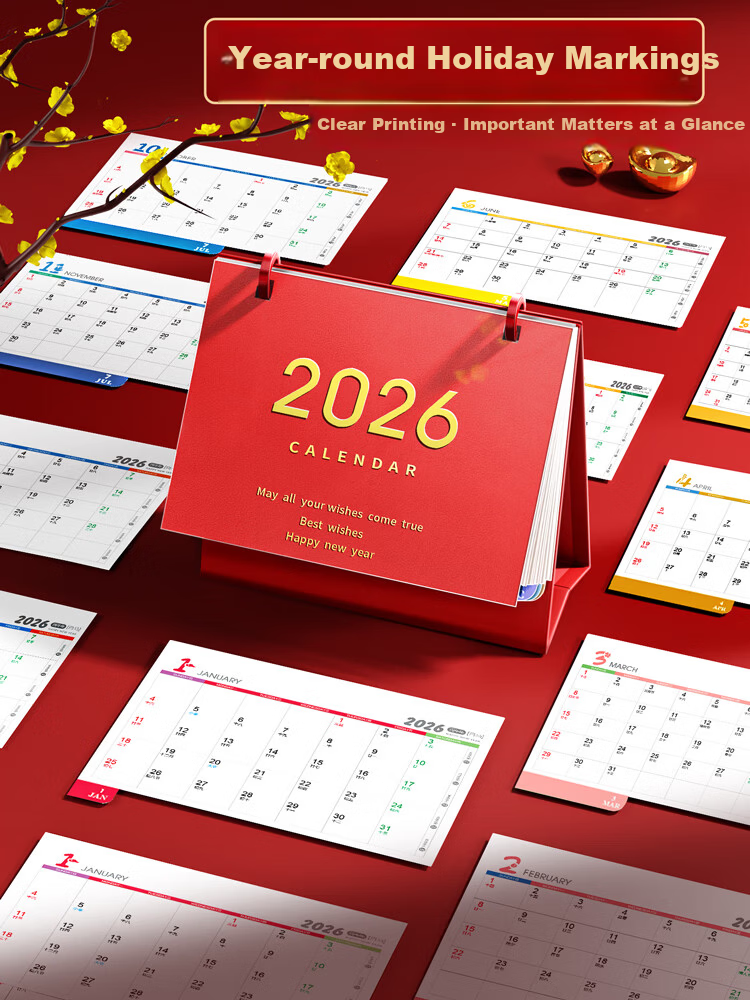 Jinzhi 2026 Year of the Horse Desk Calendar Gift Box/Deep Sea Blue 2025 Calendar Notebook Monthly Yearly Weekly Planner Office Desktop Decoration Office Gift 7