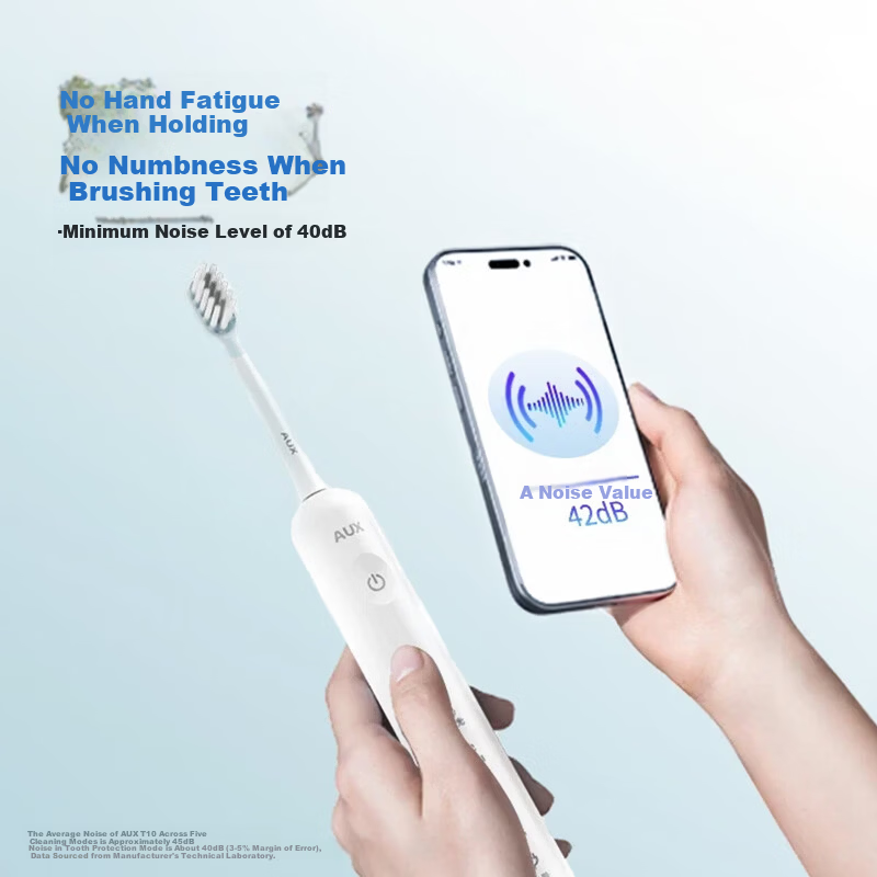 AUX Blue Light Sonic Electric Toothbrush S02 White + 2 Brush Heads Long Battery Life Soft Bristles Comfortable Whitening Deep Cleaning Gum Care Birthday Gift