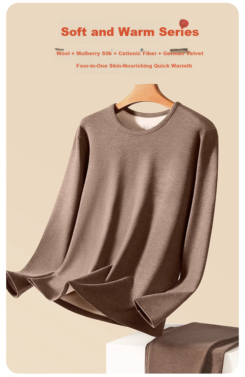 LangSha Men's Autumn Shirt 25 Fall/Winter New Wool Silk 10A Antibacterial Crew Neck Thermal Base Layer Shirt 4