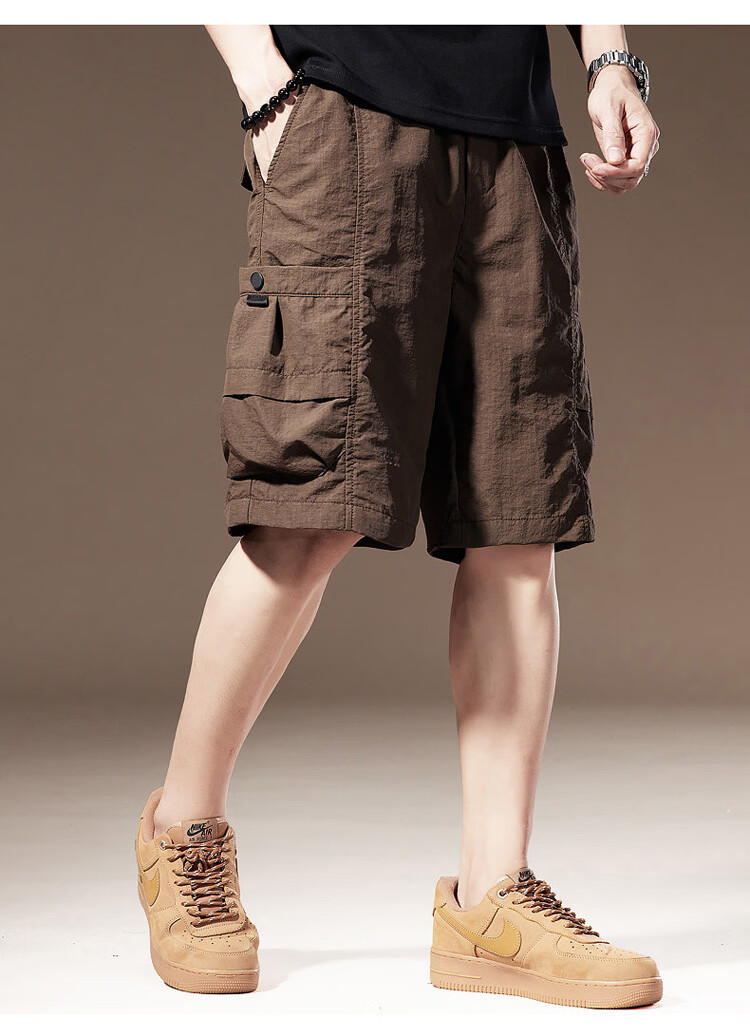JEEP Men's Summer Ice Silk Cargo Casual Shorts Loose Fit Outdoor Knee-Length Pants Coffee 3XL 9