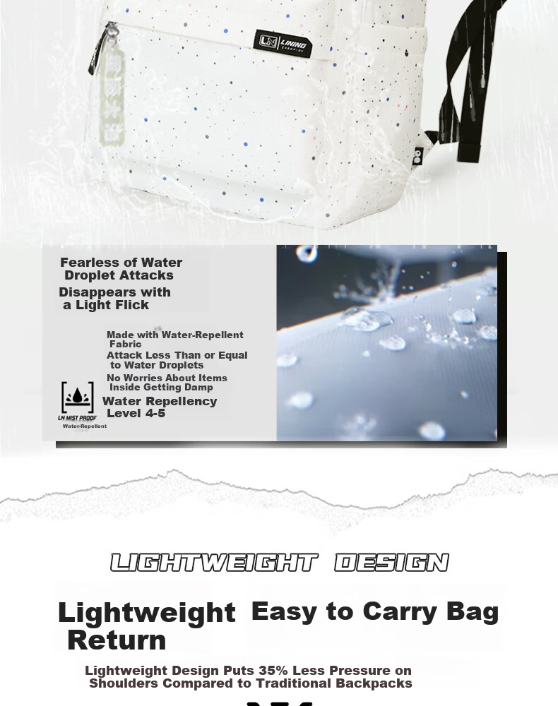 LI-NING Constellation Print Gray Backpack Large Capacity Outdoor Sports Commuter School Bag for Middle and High School Students 7