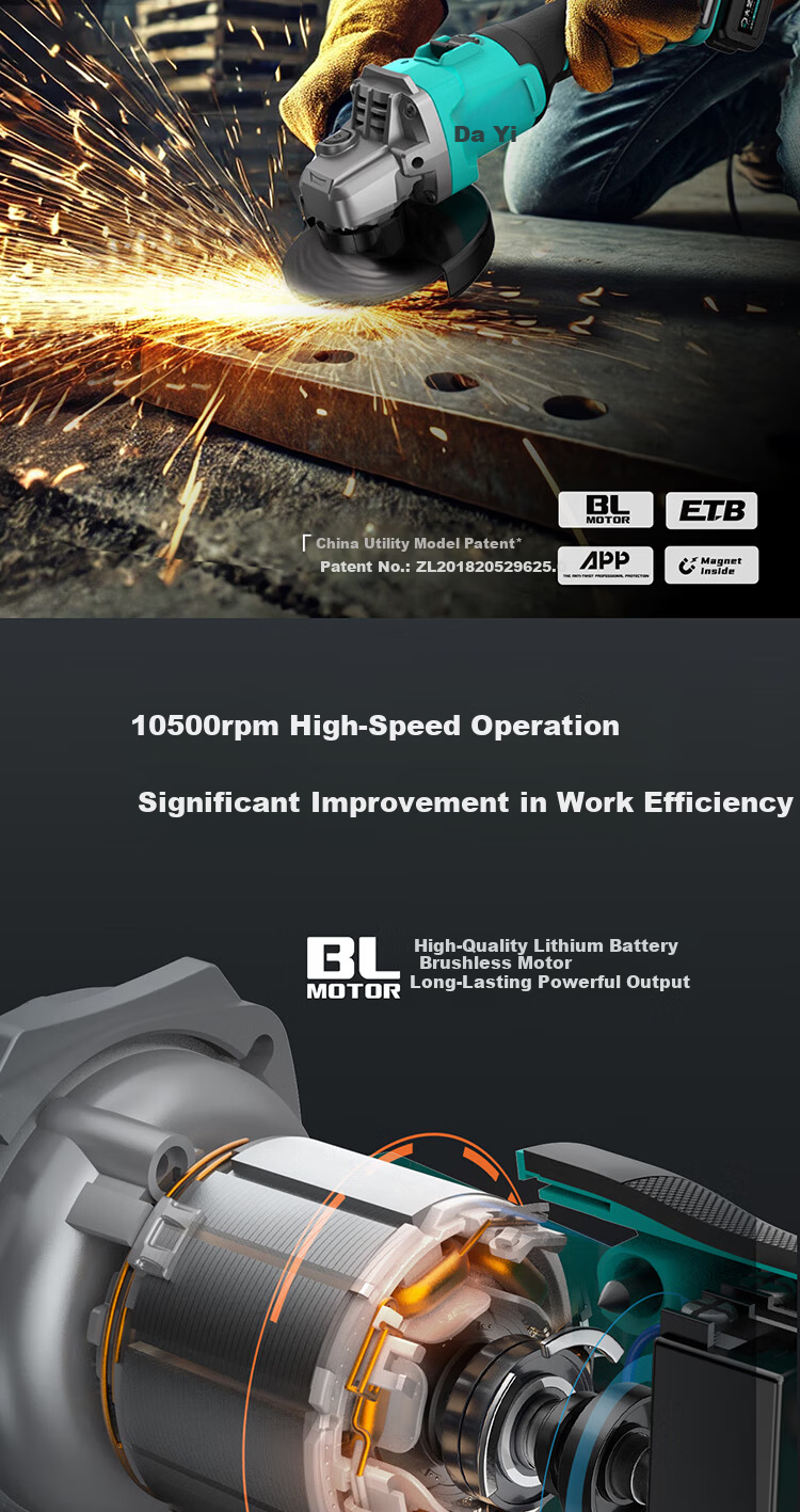 Dayi Angle Grinder Lithium Battery Cordless Electric Cutting Polishing Machine High Power 5801G Bare Tool 2
