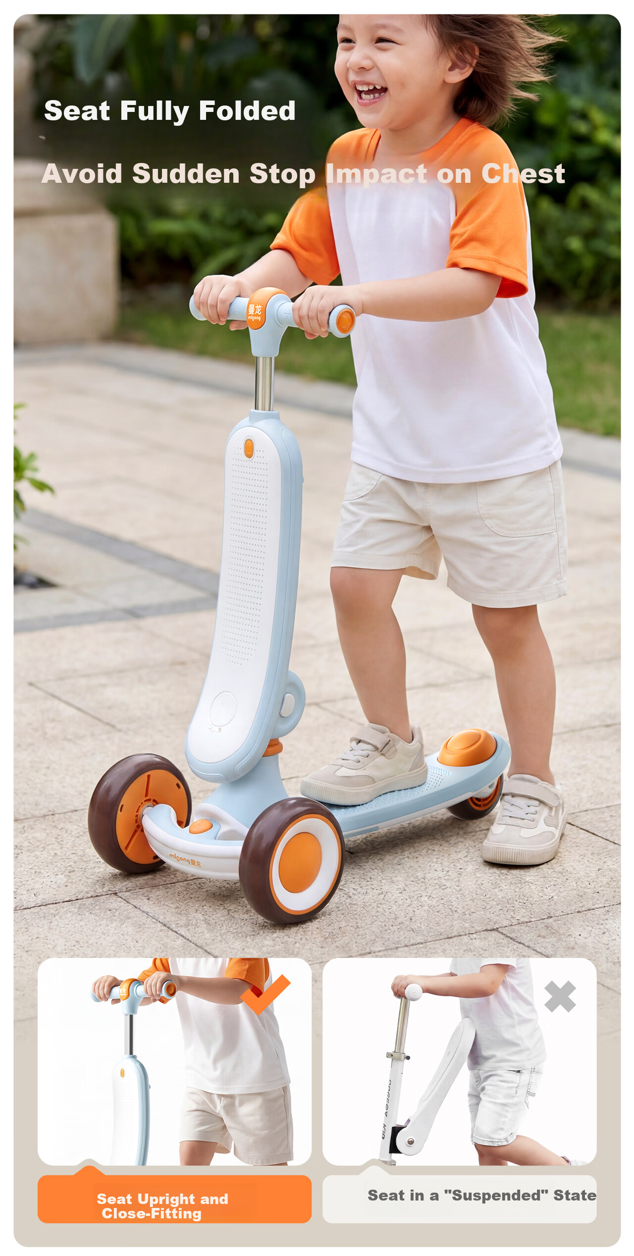 Manlong Kids Scooter 1-3-6-12 Years Old Baby Ride-On Balance Bike Blue 8