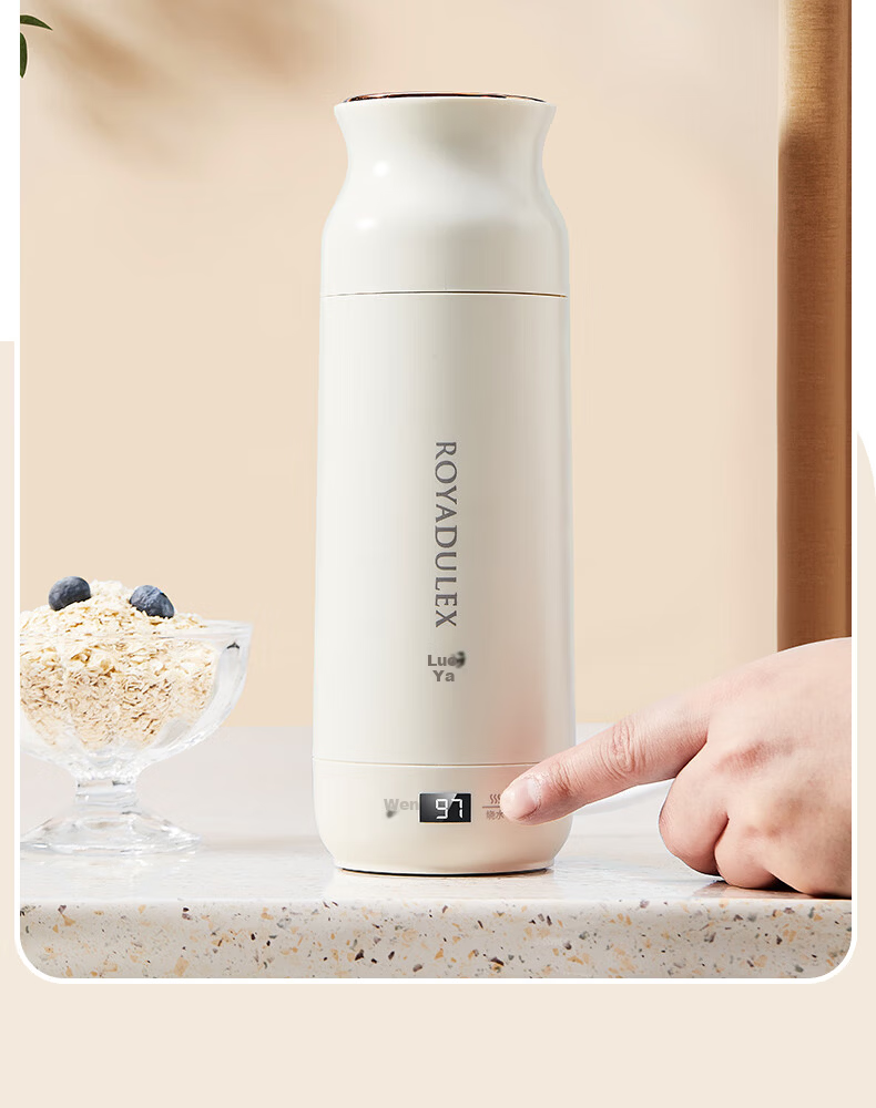 ROYALTY LINE Portable Electric Water Heater Cup Small Electric Kettle Travel Electric Cup Smart Thermostat 304 Stainless Steel Kettle 0.45L 15
