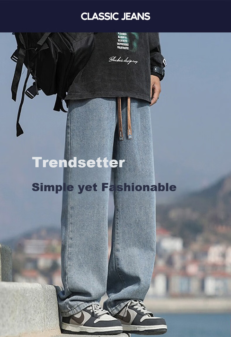 Warrior Men's Jeans Spring Autumn Loose Straight Leg American Vintage Wide Leg Casual Pants Black Gray L 1