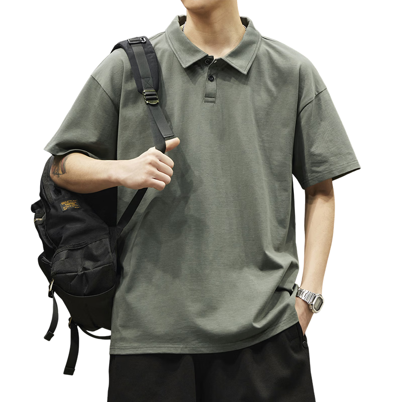 Jeanswest Short-Sleeve Polo Shirt for Men, Summer 2026 Fashion Trendy Casual Versatile Top, Army Green, XL